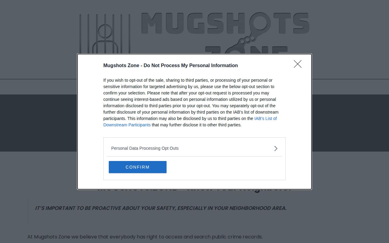 Mugshots.zone site information with no verified Beaver County page