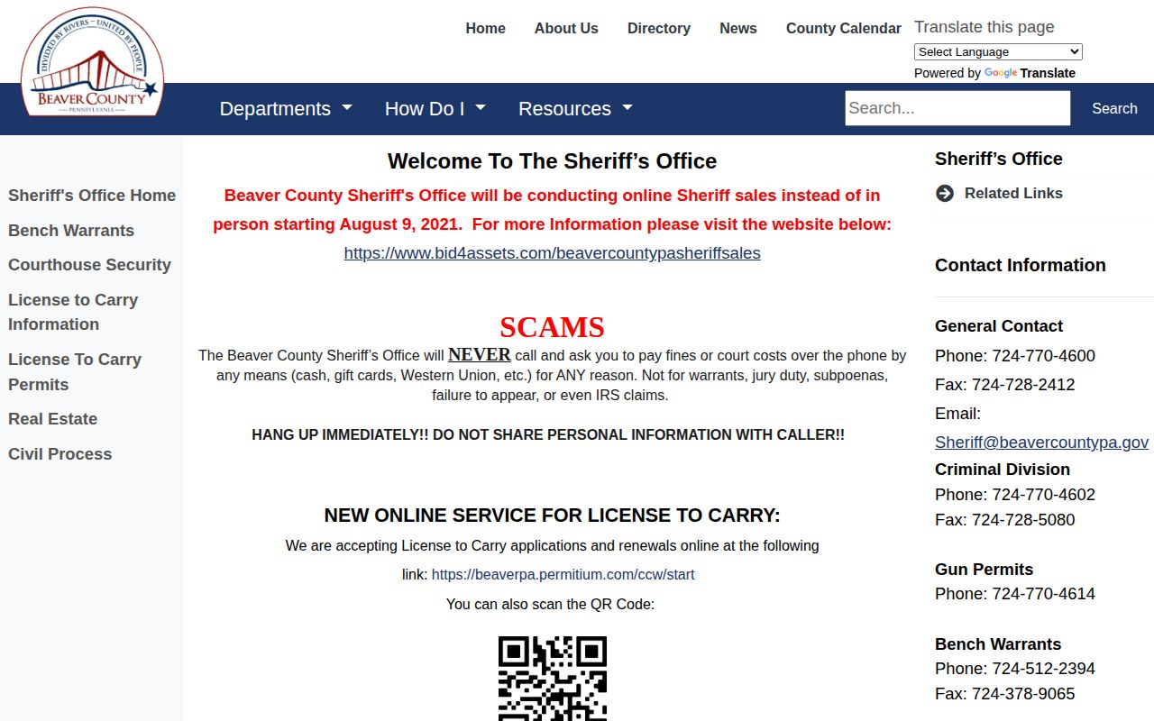 Beaver County Sheriff’s Office booking-record source page
